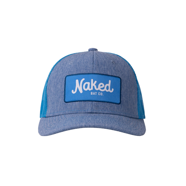 Naked bat co blue trucker hat front