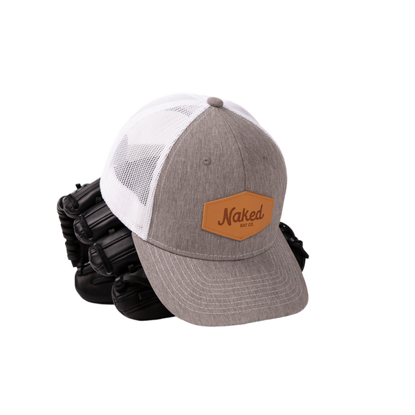 Naked bat co grey trucker hat front with glove